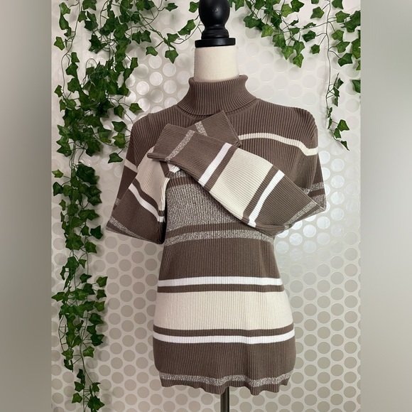Liz & Co. Neutral Striped Turtleneck pullover. 100%cotton. SIZE  1X - Picture 1 of 17